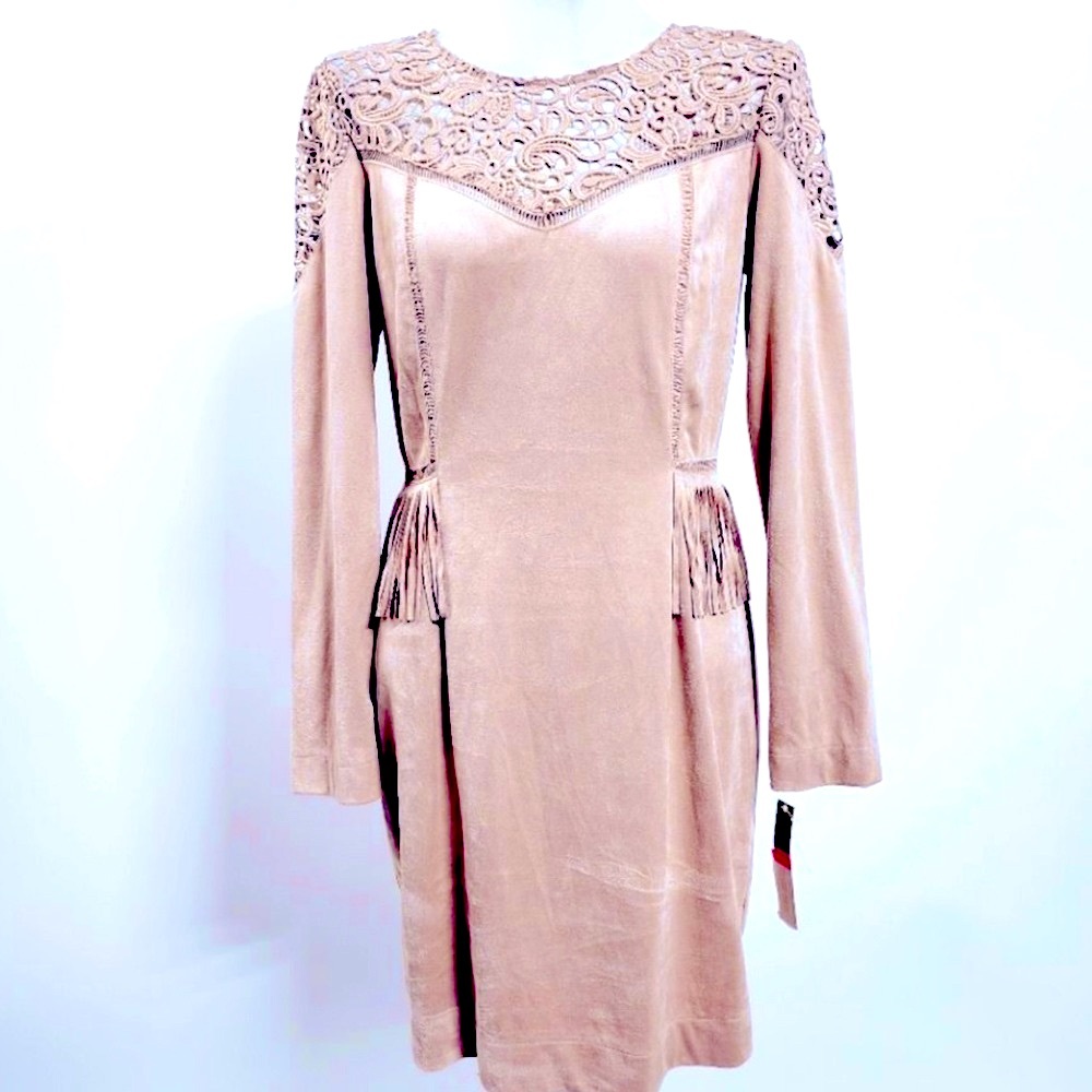 Gianni Bini Vintage 80’s Suede Like Fringe Cut Out Lace Peplum Designer Tags - Picture 2 of 7